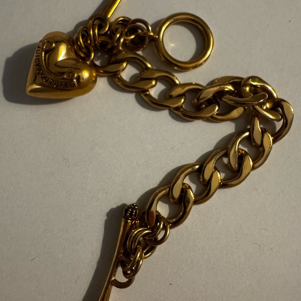 VINTAGE Y2K Juicy Couture Gold Heart Charm Curb Link Bracelet